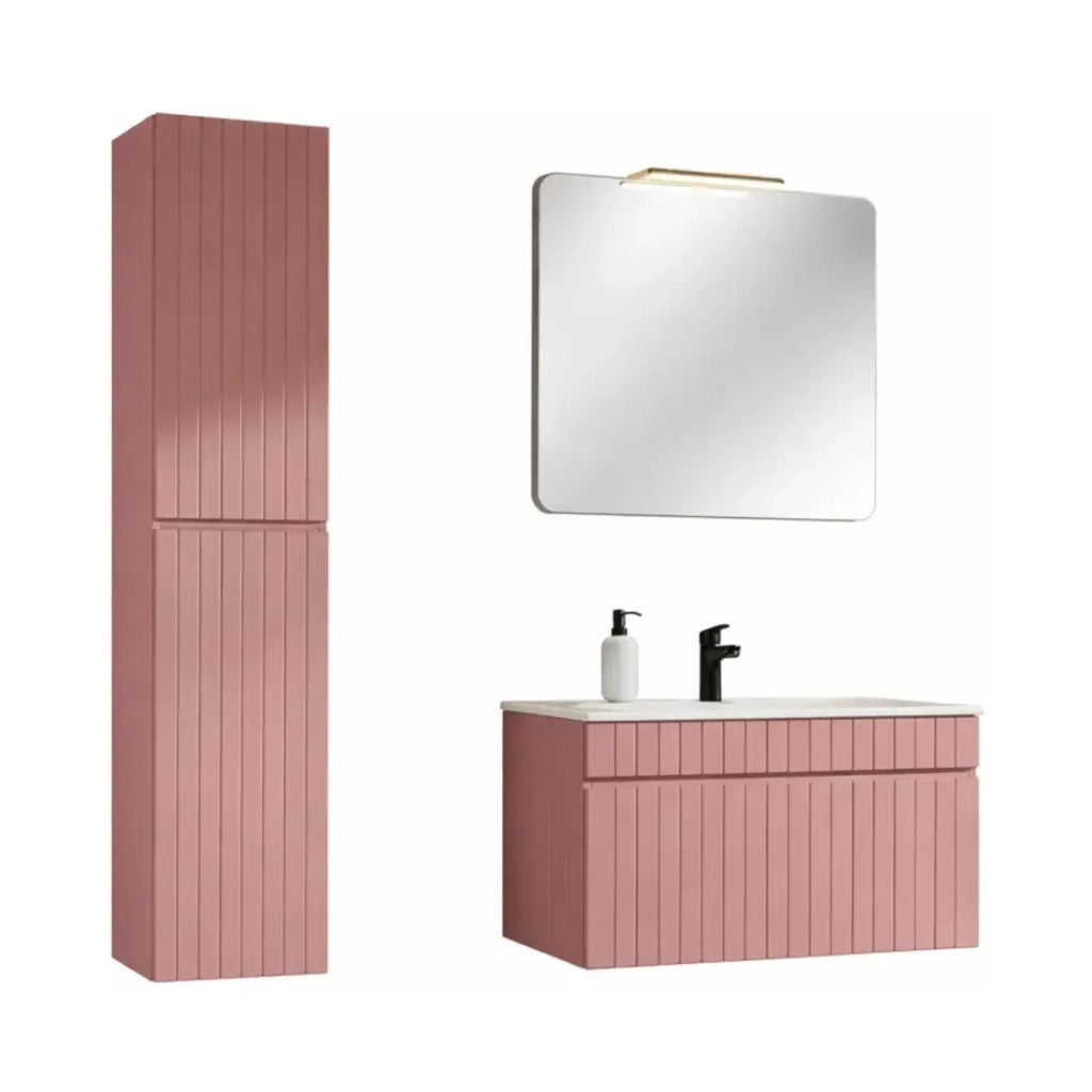 Set bagno ICON: mobile sottolavabo 80cm + lavabo da incasso + specchio + lampada LED + colonna