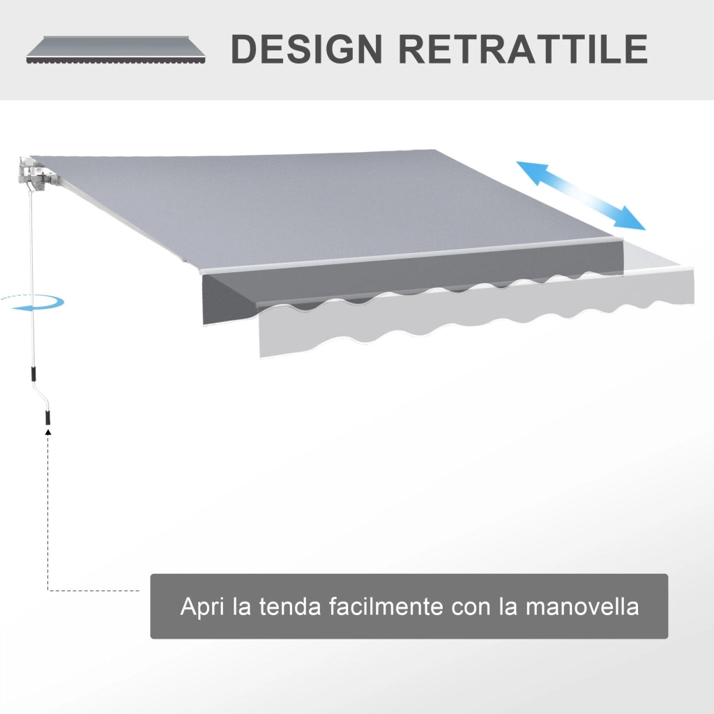 Tenda da Sole da Esterno 250x200 cm Avvolgibile Manualmente in Alluminio e Poliestere Grigio e Bianco
