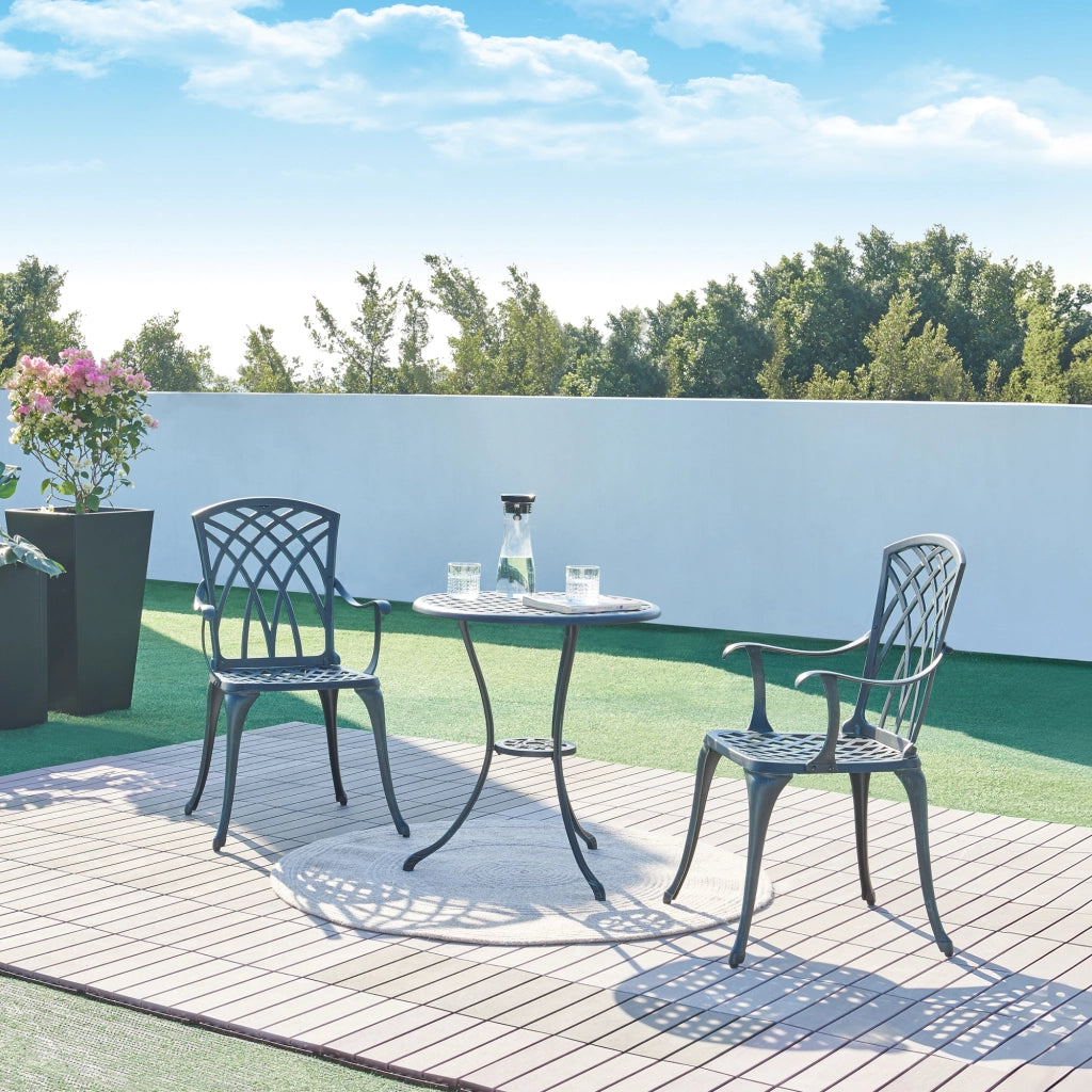 Set da Bistrot Vena in Alluminio 2 Sedie e Tavolo Rotondo - Grigio Scuro con Patina Verde casa.pro