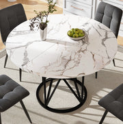 Tavolo da pranzo 100x100x76 cm con piano effetto marmo in MDF e gambe in metallo nero
