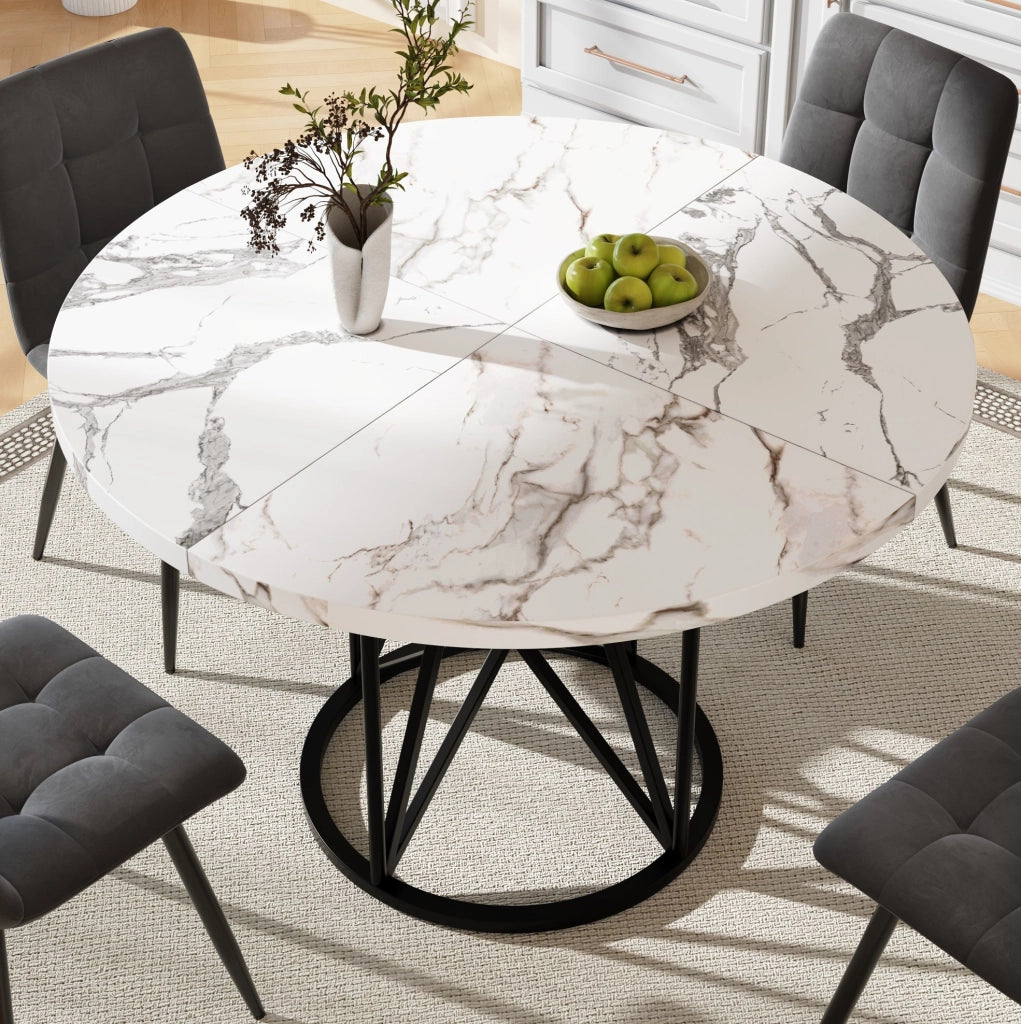 Tavolo da pranzo 100x100x76 cm con piano effetto marmo in MDF e gambe in metallo nero