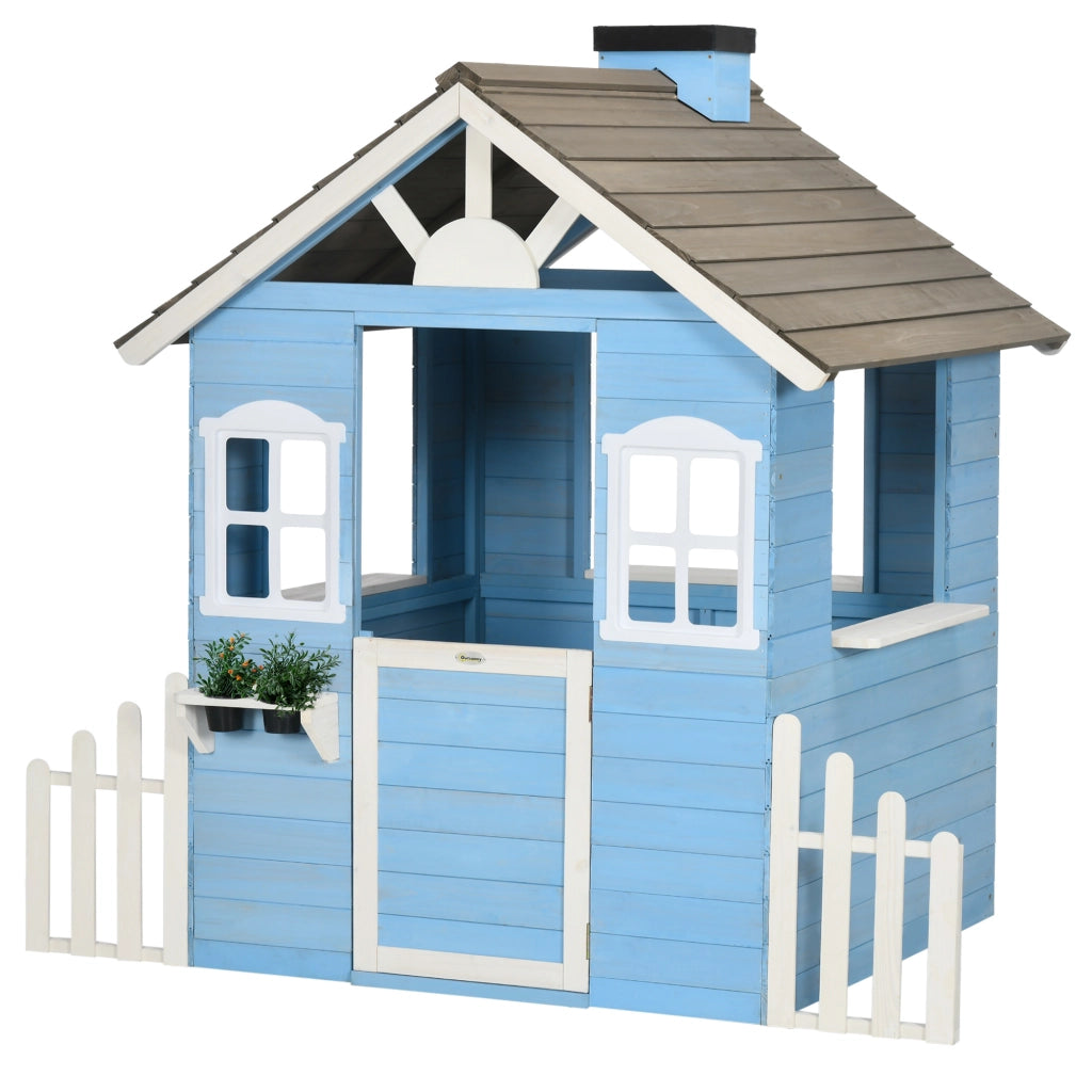 Casetta da giardino per bambini in legno con porta e finestre ¨C zephmum ¨C blu 151x112.5x142 cm