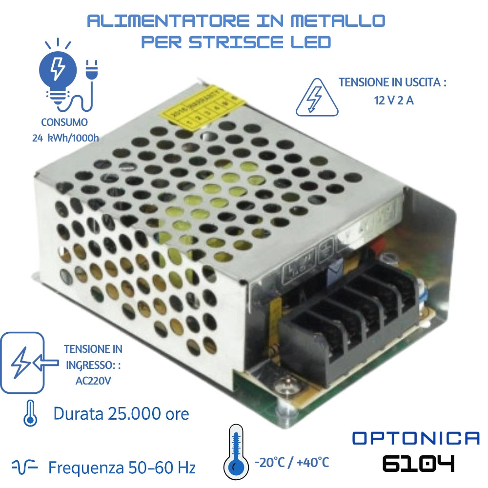 Alimentatori in metallo 12v per strisce led vari wattaggi *** potenza 24w, confezione 1