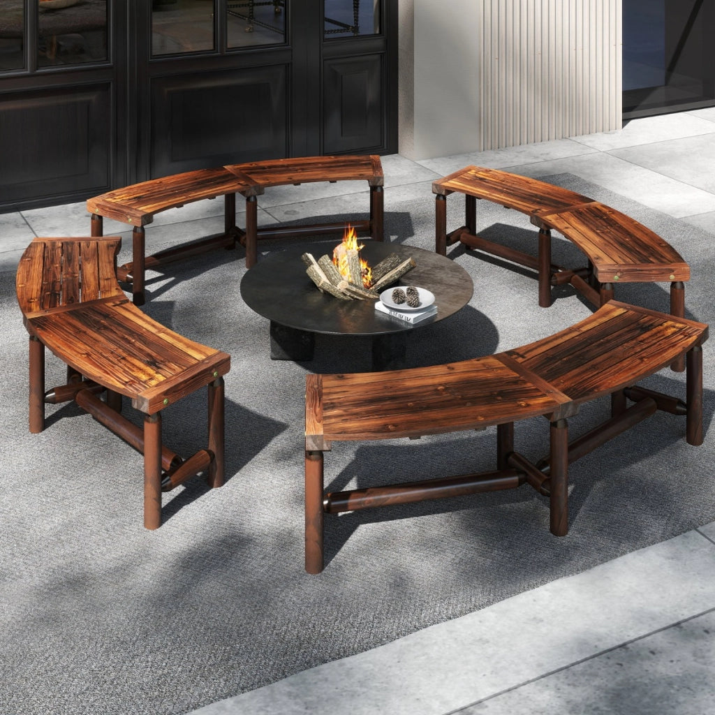 Panchina di legno massello per 2-3 persone da fuoco senza schienale per esterni, Panchina curva da patio carico massimo 360 kg Marrone-Panchine