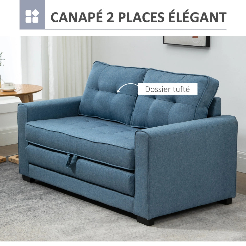 Divano letto 2 posti tessuto blu ¨C Xylo ¨C Dossier capitonn¨¦ 147,5x75x85 cm