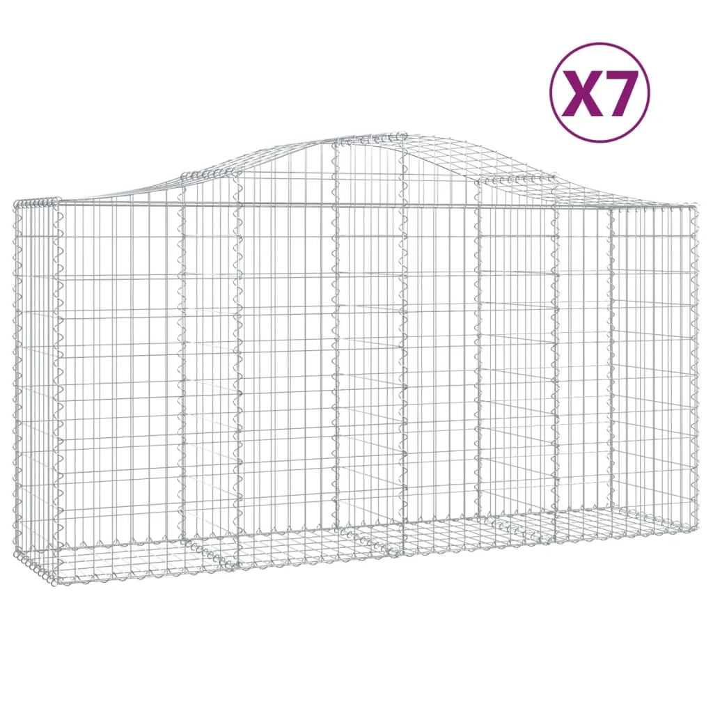Cestini gabbioni recinzione a gabbia muro di contenimento ad arco 7 pezzi 200 x 50 x 100/120 cm ferro zincato argento 02_0041083