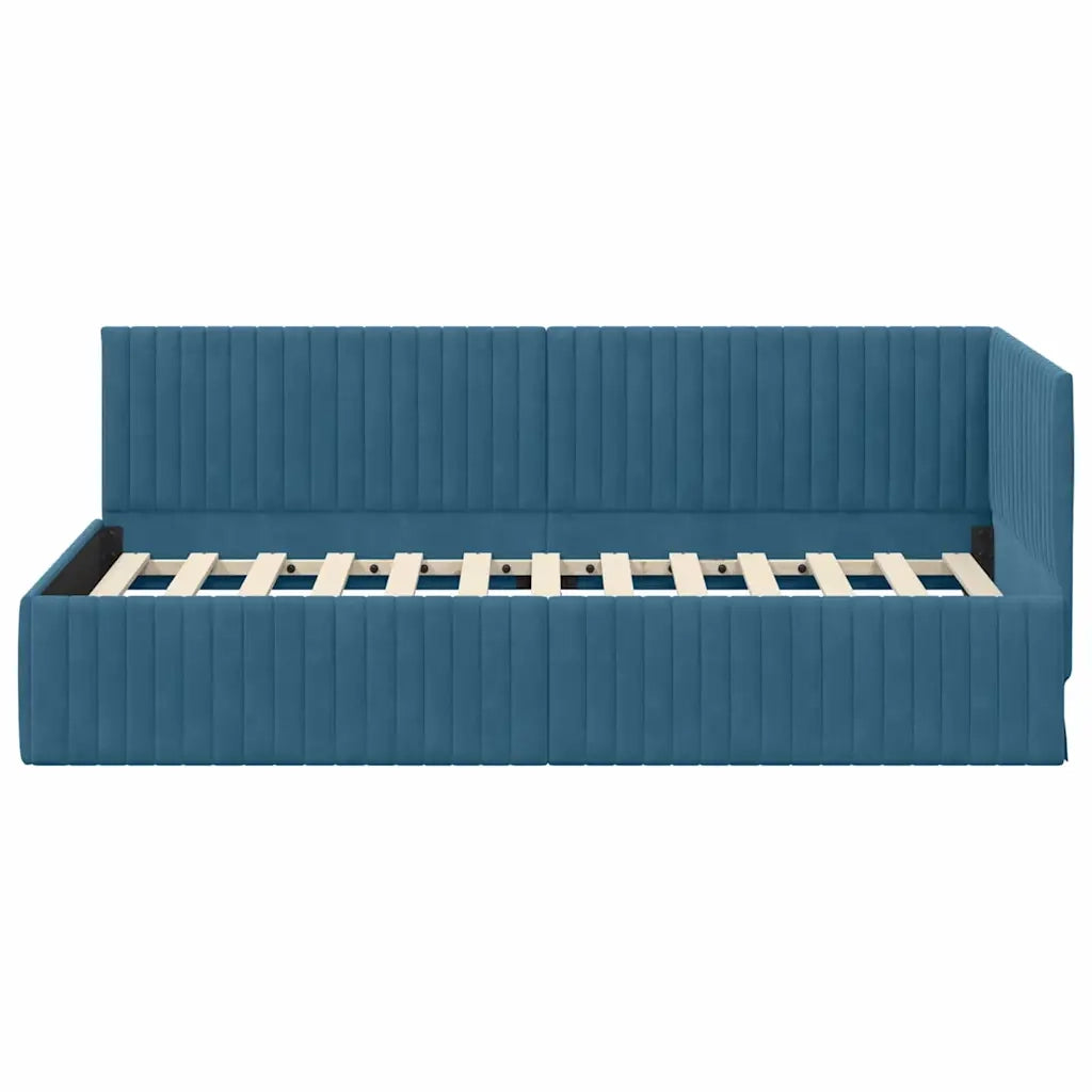 Cornice del letto ad angolo Blu 90 cm x 200 cm Velluto