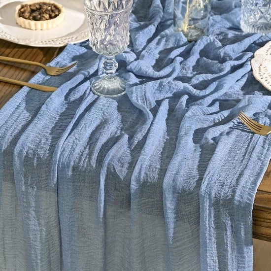 Tela di Gauze - Azzurro Fumo - 80 x 300 cm - Decorazione da Tavola Riscattabile per Matrimonio, Compleanno, San Valentino, Festa di Benvenuto per il Bambino e Festa