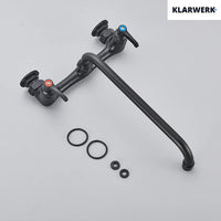 ALEX | rubinetto miscelatore catering rubinetto a parete nero | professionale da cucina in acciaio inox lungo e piatto| acqua ristorante bocca dritta