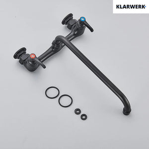 ALEX | rubinetto miscelatore catering rubinetto a parete nero | professionale da cucina in acciaio inox lungo e piatto| acqua ristorante bocca dritta