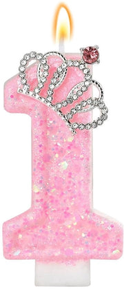 Candele per compleanni con corona - Candelabra numerata 1 - Rosso - Decorazione per torta - Decorazione per feste - Stabilità con supporto