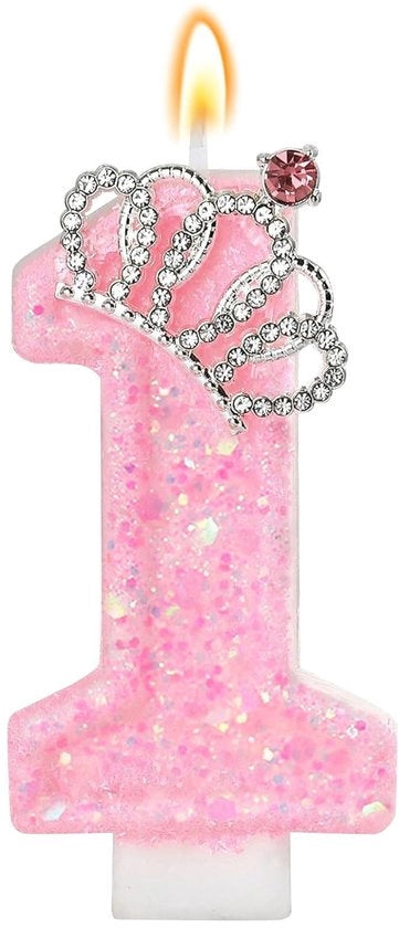 Candele per compleanni con corona - Candelabra numerata 1 - Rosso - Decorazione per torta - Decorazione per feste - Stabilità con supporto