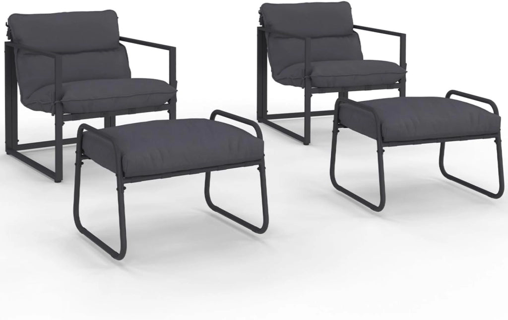 Set di 2 poltrone da Giardino Marco con poggiapiedi Grigio e Cuscino Grigio Antracite