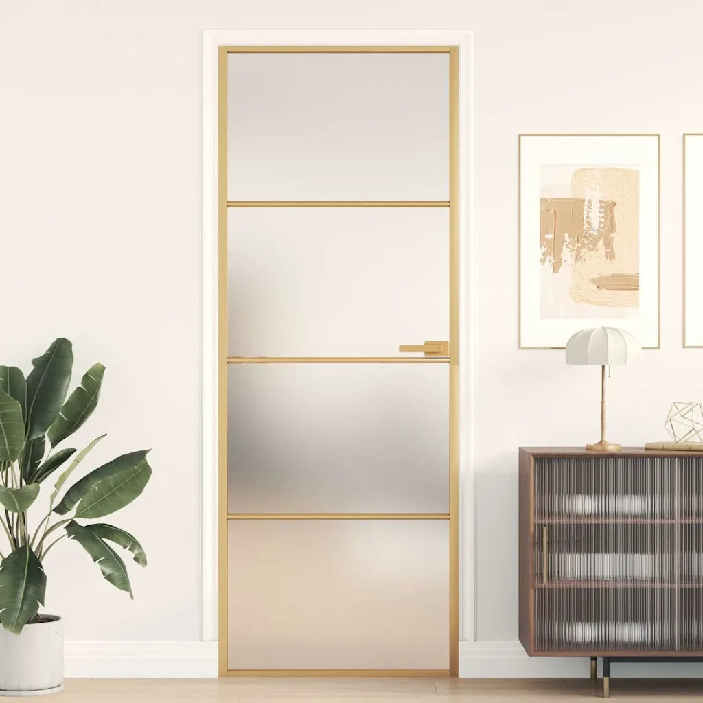 Porta Interni Sottile Oro 76x201,5cm Vetro Temperato Alluminiocod mxl 83813