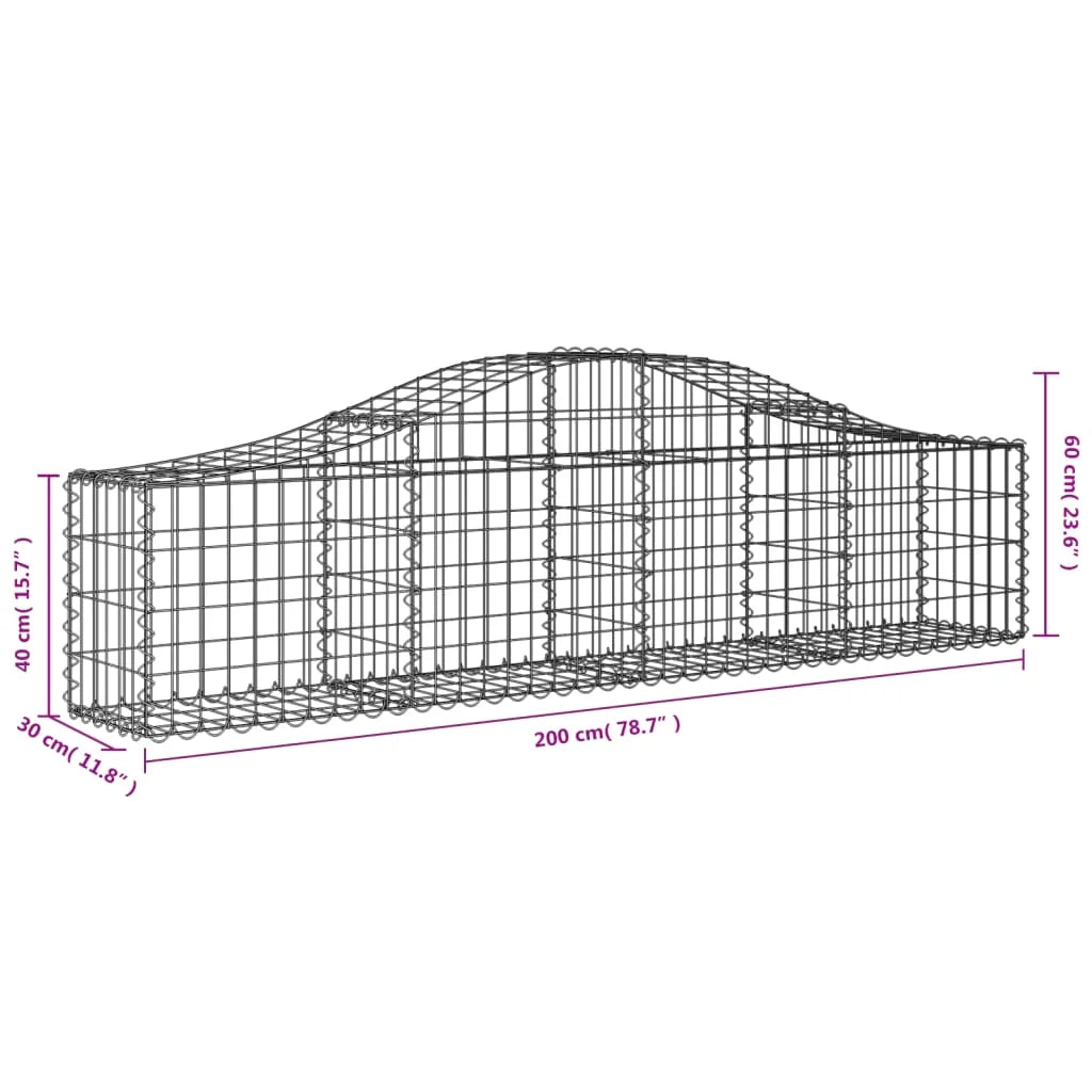 Cestini gabbioni recinzione a gabbia muro di contenimento ad arco 10 pezzi 200 x 30 x 40/60 cm ferro zincato argento 02_0040230