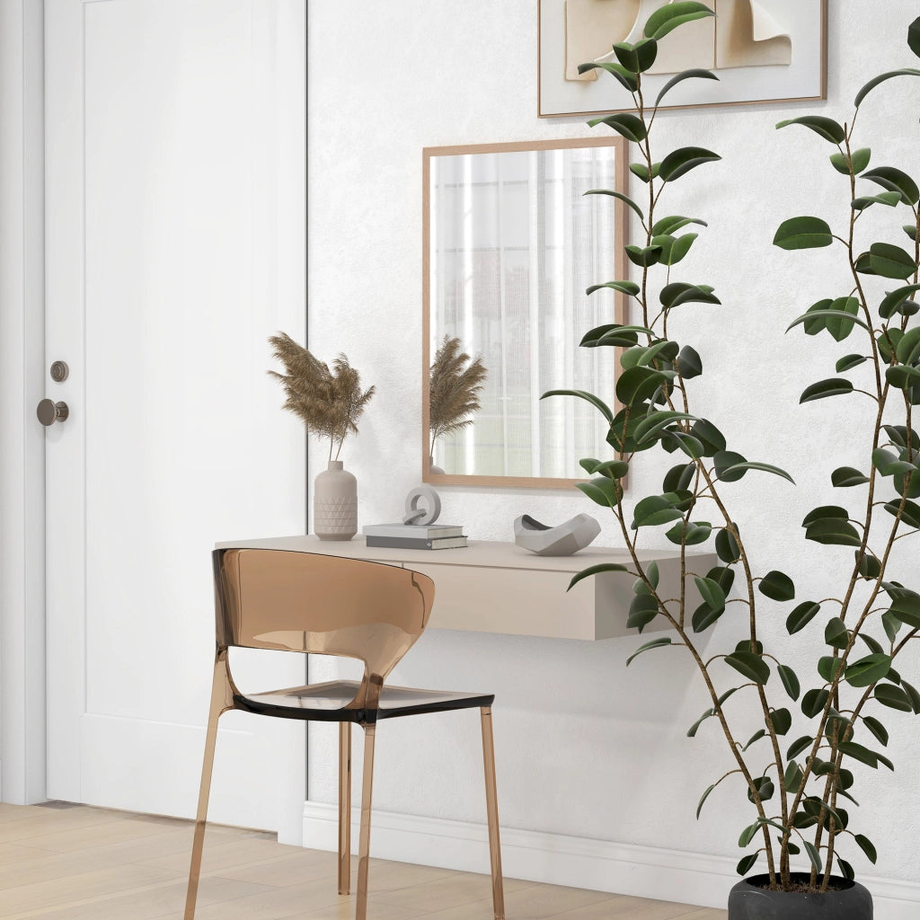 Specchio da parete rettangolare 50 x 70 cm con 4 ganci, cornice in MDF effetto legno naturale