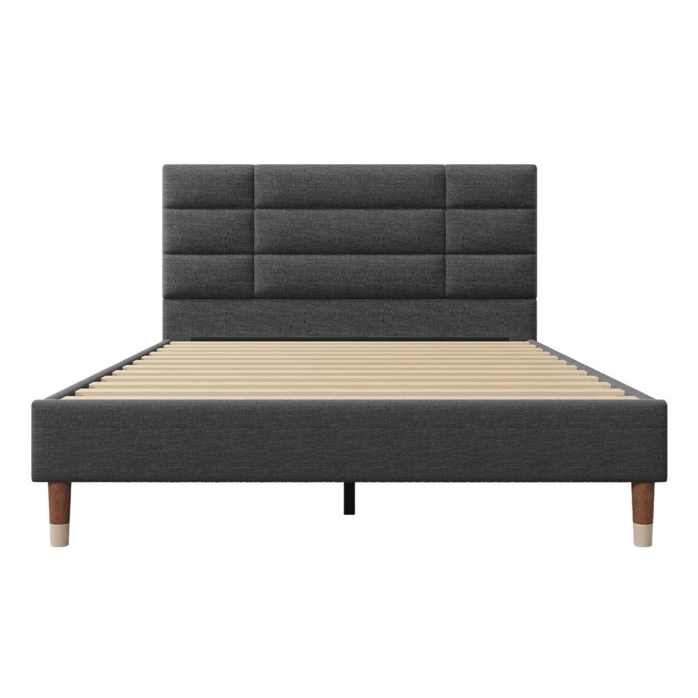 Letto Imbottito Matrimoniale con Testiera e Rete a Doghe ¨C MINIMAL ¨C Grigio Scuro 140x200