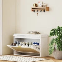 Panca Scarpiera con Seduta Imbottita da Ingresso, Design a Ribalta, in Rattan, 180x26x47,5 cm, Bianco
