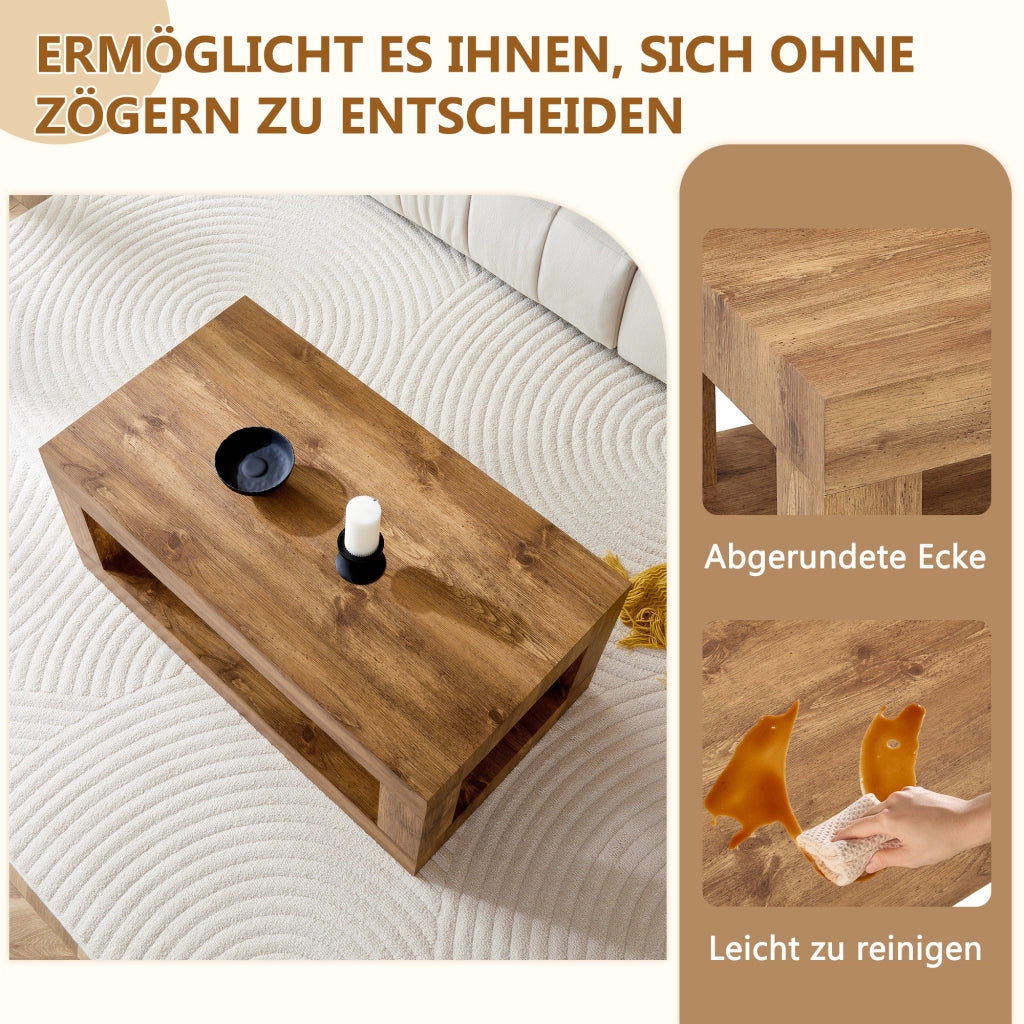 Tavolino da caffè rettangolare a 2 livelli per soggiorno in MDF 104×65.5×28 cm