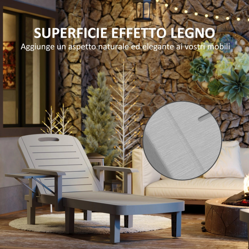 Set 2 Lettini da Giardino Regolabili 79x158x88 cm con Tavolino Pieghevole in Polipropilene Grigio Chiaro