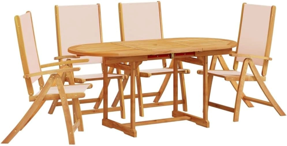 Set da pranzo da giardino 5 pezzi in legno massello di acacia e textilene, set tavolo e sedie da giardino, tavolo terrazza esterna e sedie, set terrazza, mobili da giardino esterno - 3279280
