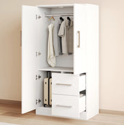 Armadio con 2 ante e cassetti 70x40x135 cm in legno; bianco e naturale