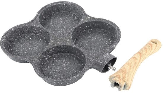 Padella per Uova 4 Fessure - Superficie Antiscivolo - Manico Isolante - Adatta per Induzione/Forno a Gas - Sicura e affidabile - Cucina Comoda - Padella per Frittate