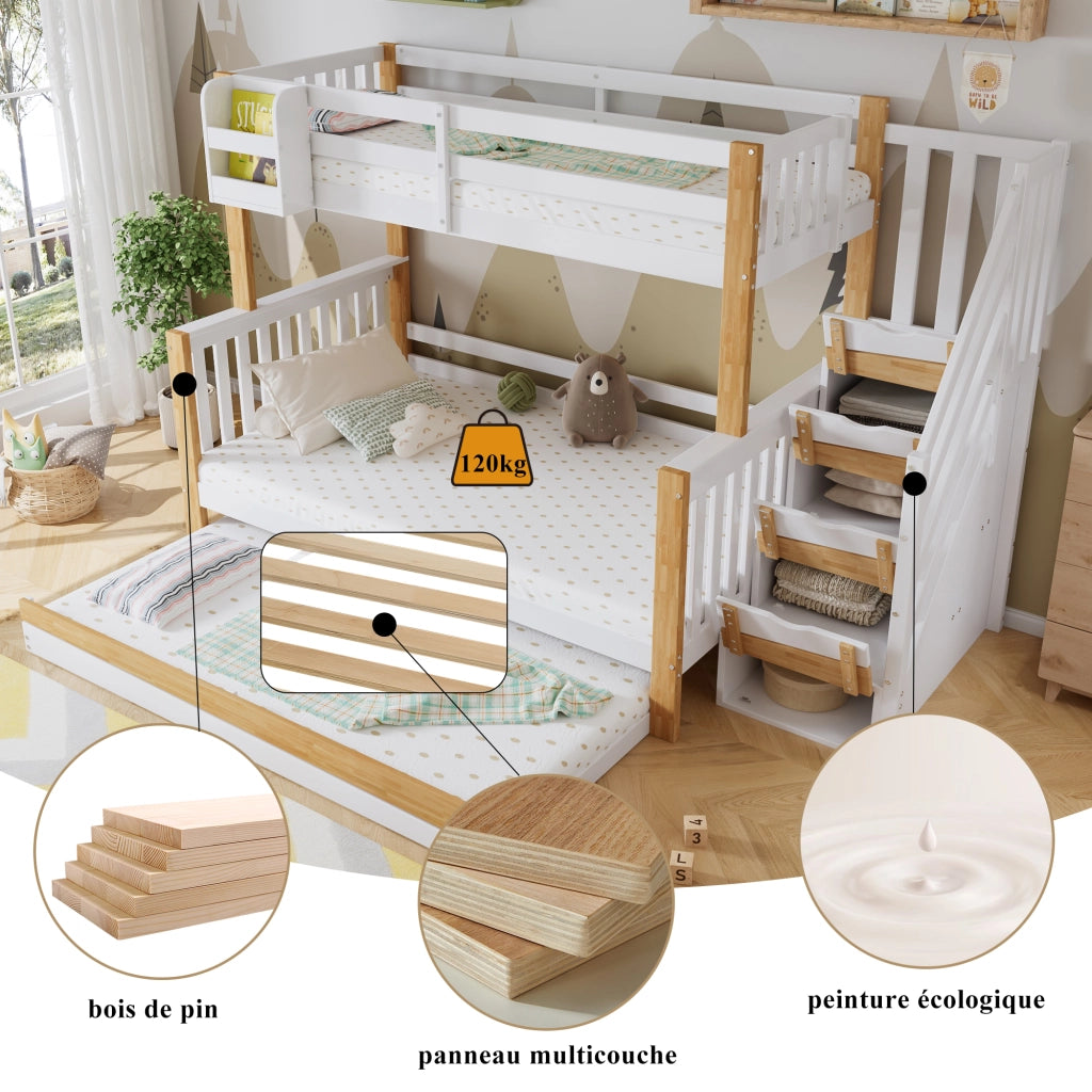 letto a castello legno massiccio e mdf bianco naturale 254 x 216 5 cm