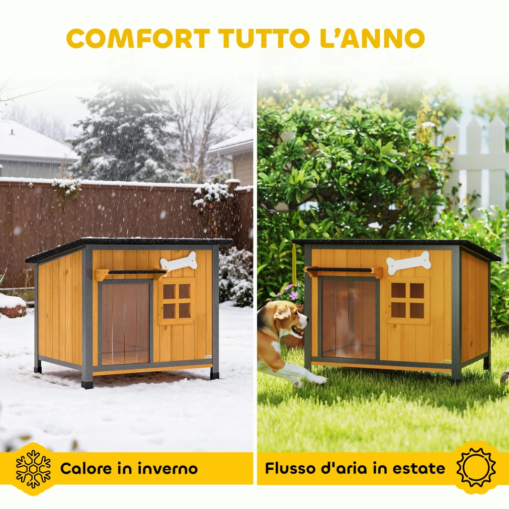 Cuccia per Cani da Esterno in Legno e Acciaio ¨C Zephmum ¨C Giallo
