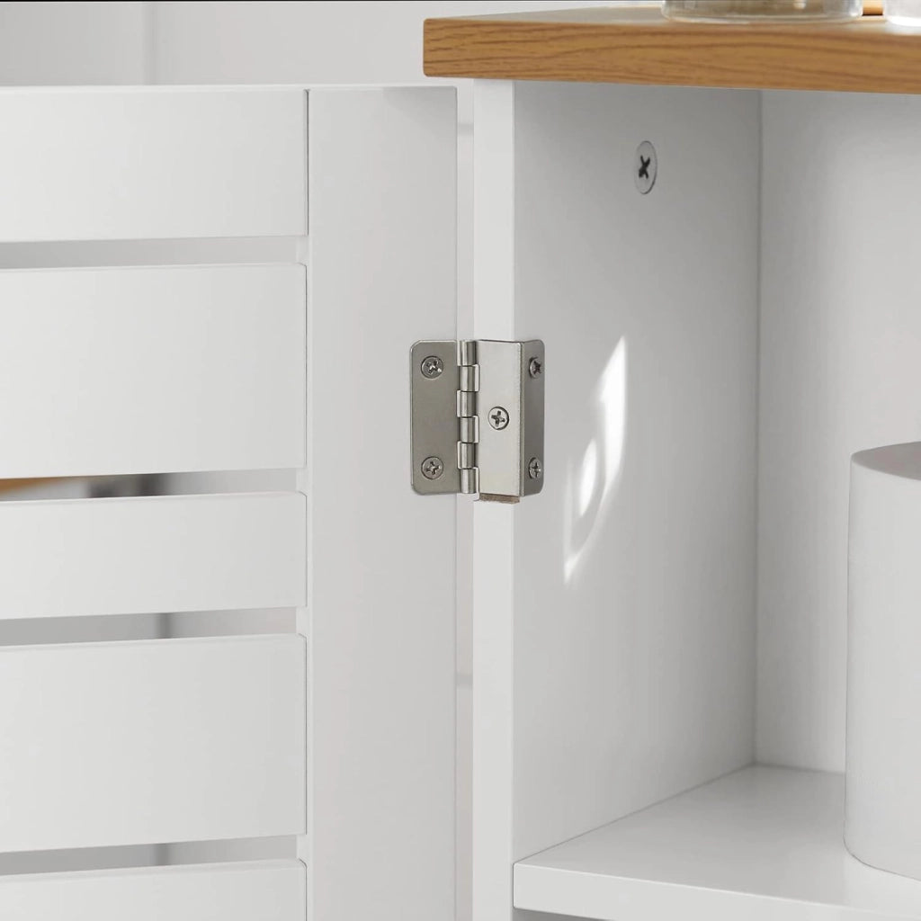 Armadio da Bagno Stretto – Mobiletto Salvaspazio in Legno – Porta Rotolo Freestanding per WC, Mobile da Bagno Resistente all'Umidità, Bianco-Naturale, 20x75x18 cm, BZR85-W