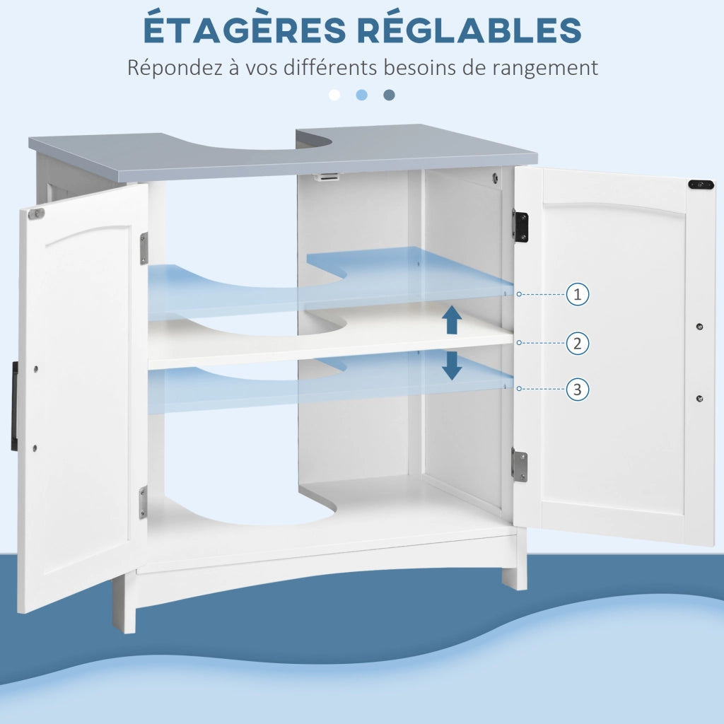 Mobiletto Sottolavabo Bagno con Ante e Ripiani Regolabili ¨C Zephmum ¨C Bianco 60x30x80 cm
