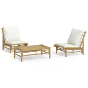 Set Salotto da Giardino 3pz | Set di Mobili da Esterno con Cuscini Bianco Crema in Bamb¨´