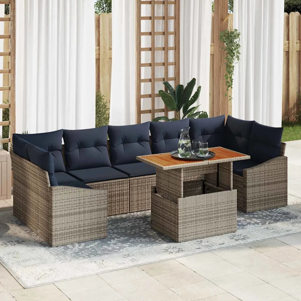 Set Divano da Giardino 8 pcs Grigio Poly Rattan