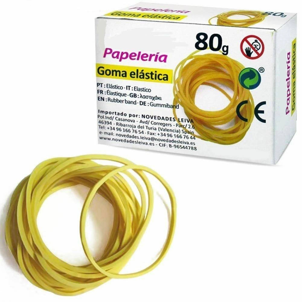Trade Shop - Elastici In Gomma Giallo Confezione Da 80g Per Ufficio Casa Cucina Bricolage -