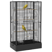 Gabbia per Uccelli con Vassoio Estraibile e Posatoi, Voliera per Pappagalli, 61x36.5x98cm, Nero