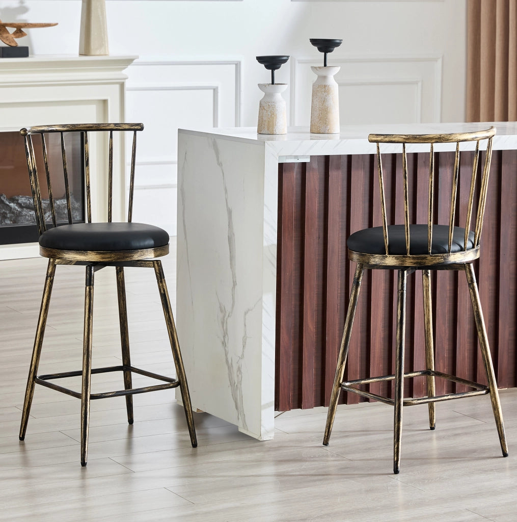 Sgabello da bar Windsor in metallo nero e marrone