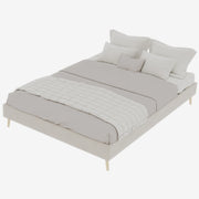 Letto Matrimoniale 140x200 cm con Testiera Geometrica - in Tessuto e Metallo - Beige