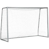 Porta da Calcio Grigia 300x120x200 cm con Viti e Picchetti inclusi, in PE e Metallo