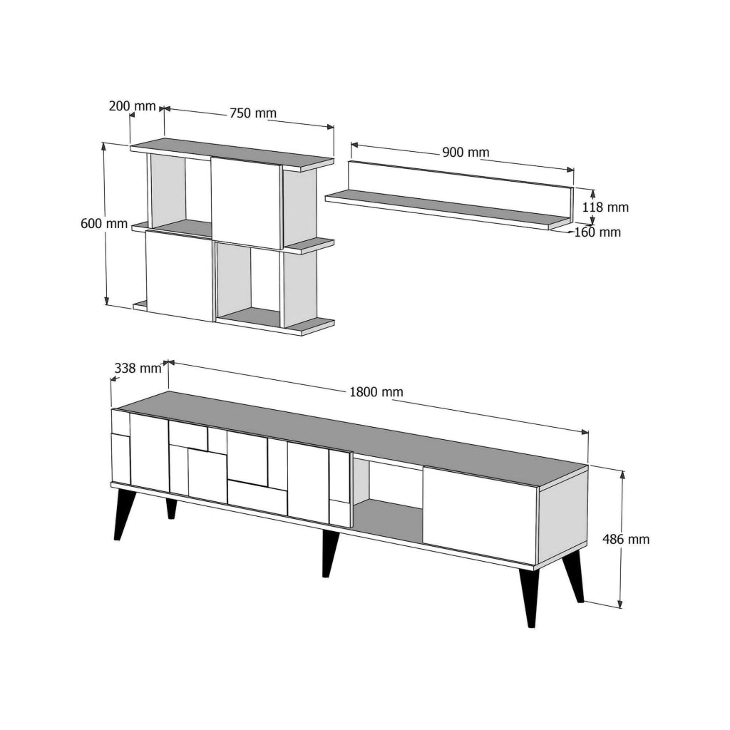 Mobile porta TV Dora, Credenza da soggiorno, Armadio basso per TV, Base parete attrezzata, 180x34h49 cm, Noce e Antracite