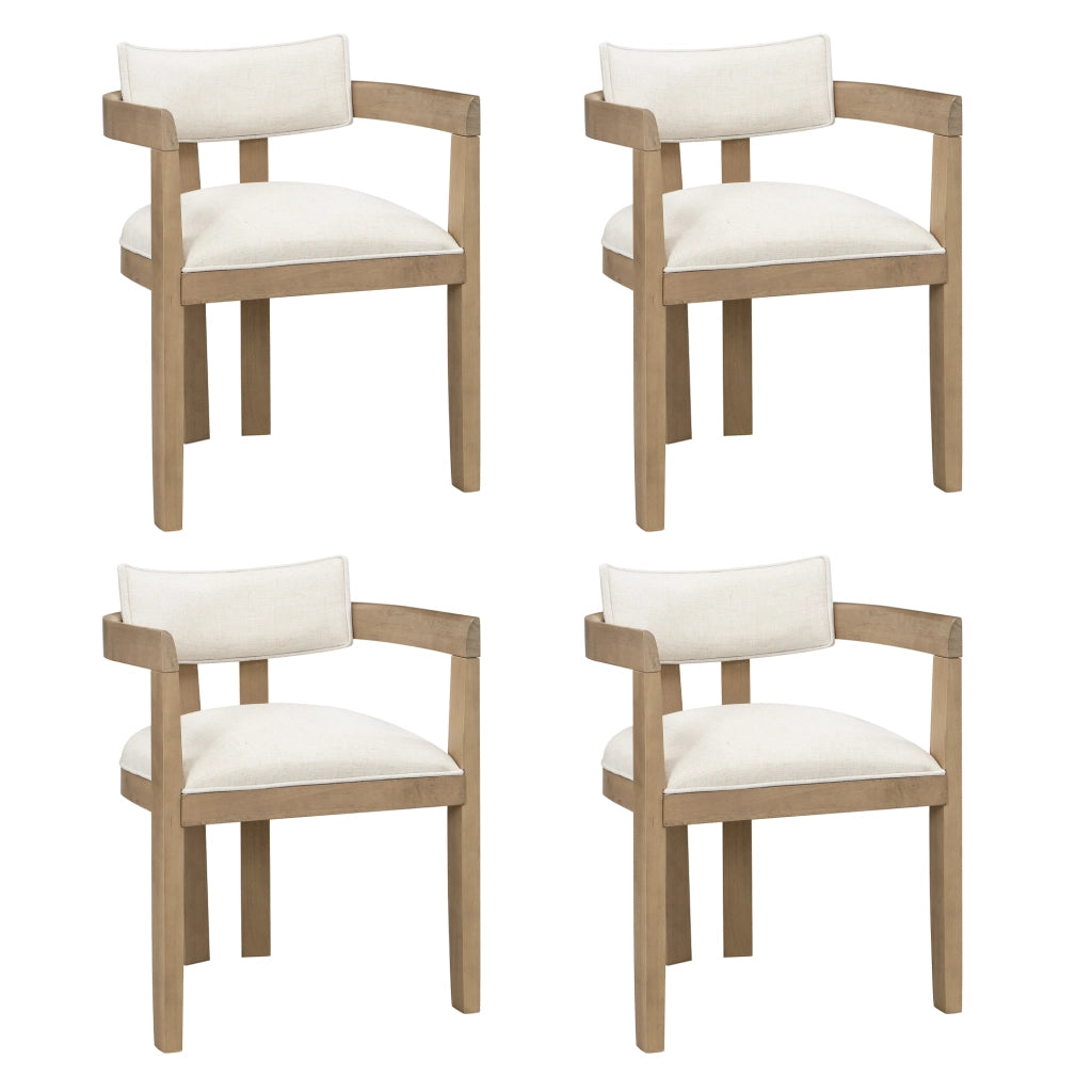 Sedie da Pranzo in Legno Massello ¨C MINIMAL ¨C Tessuto Lino, Stile Moderno, Naturale, Set 4 Pezzi