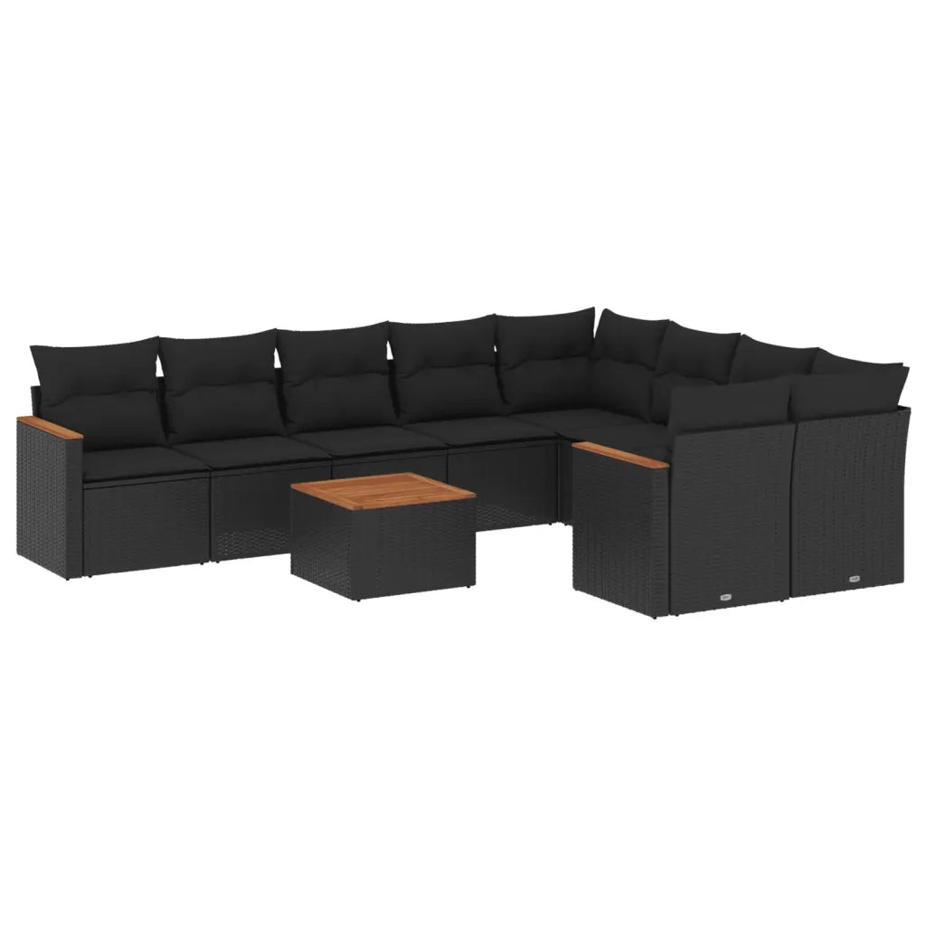 Set Divani da Giardino 10pz con Cuscini in Polyrattan Nero 3226307