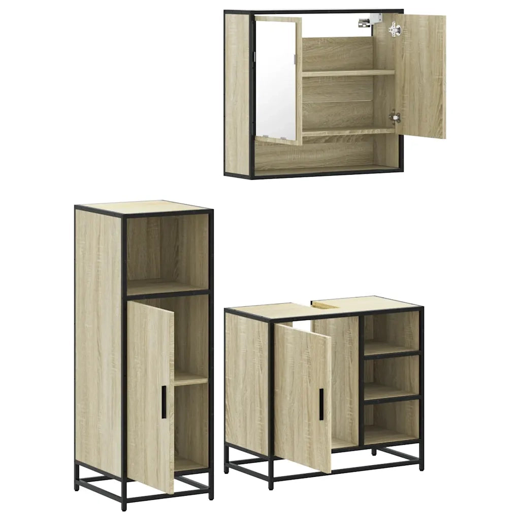 Set Mobili da Bagno 3 pz Rovere Sonoma in Legno Multistrato