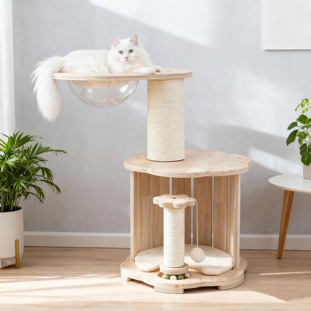 Albero tiragraffi 73 cm con tronco spesso 14 cm, capsula stanza, grotta, colonna tiragraffi, giocattolo e palla da appendere, albero per gatti e gatti