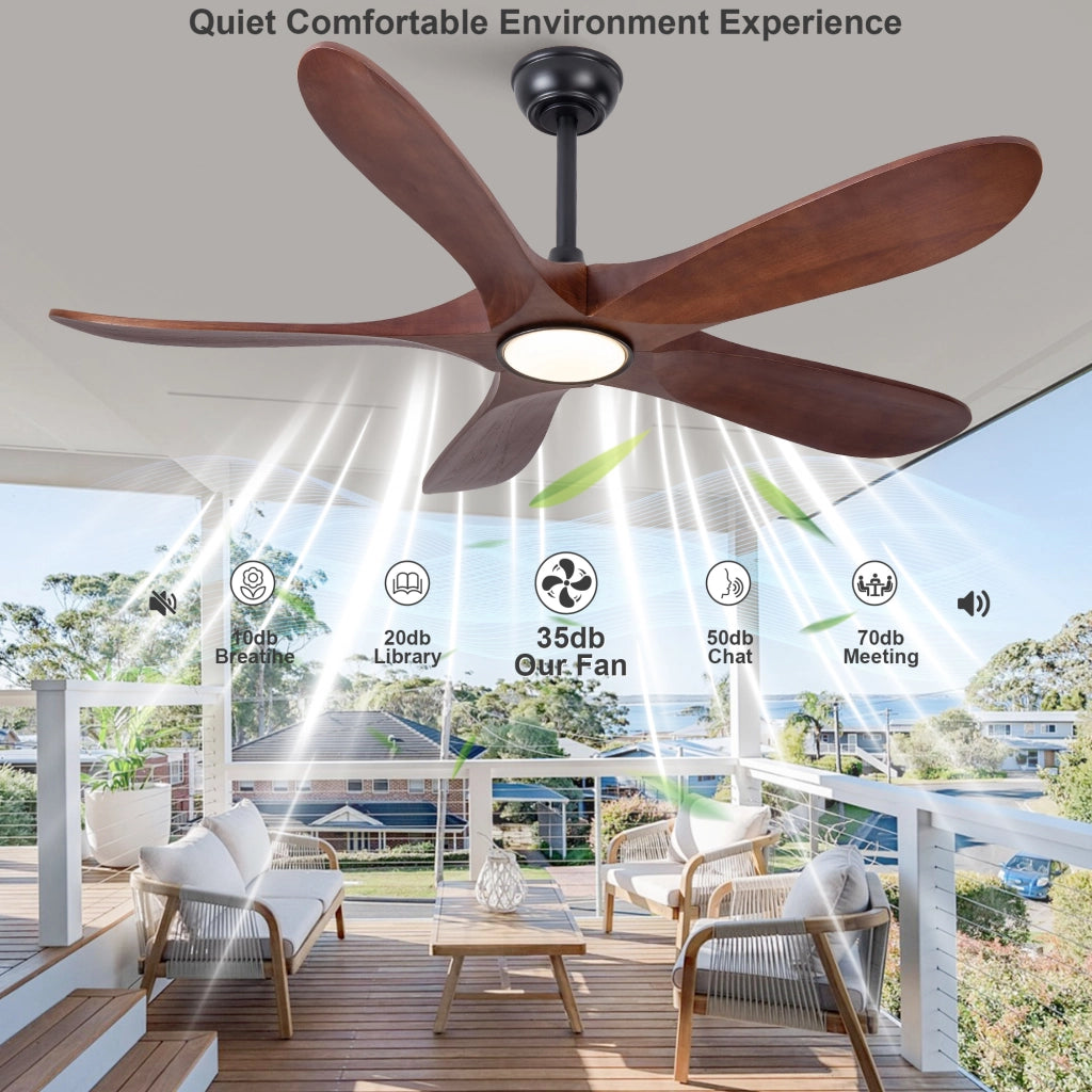 Ventilatore da soffitto 52 pollici con illuminazione e telecomando, 5 pale legno massello, 3CCT dimmerabile, 6 velocit¨¤ silenzioso, per ospiti