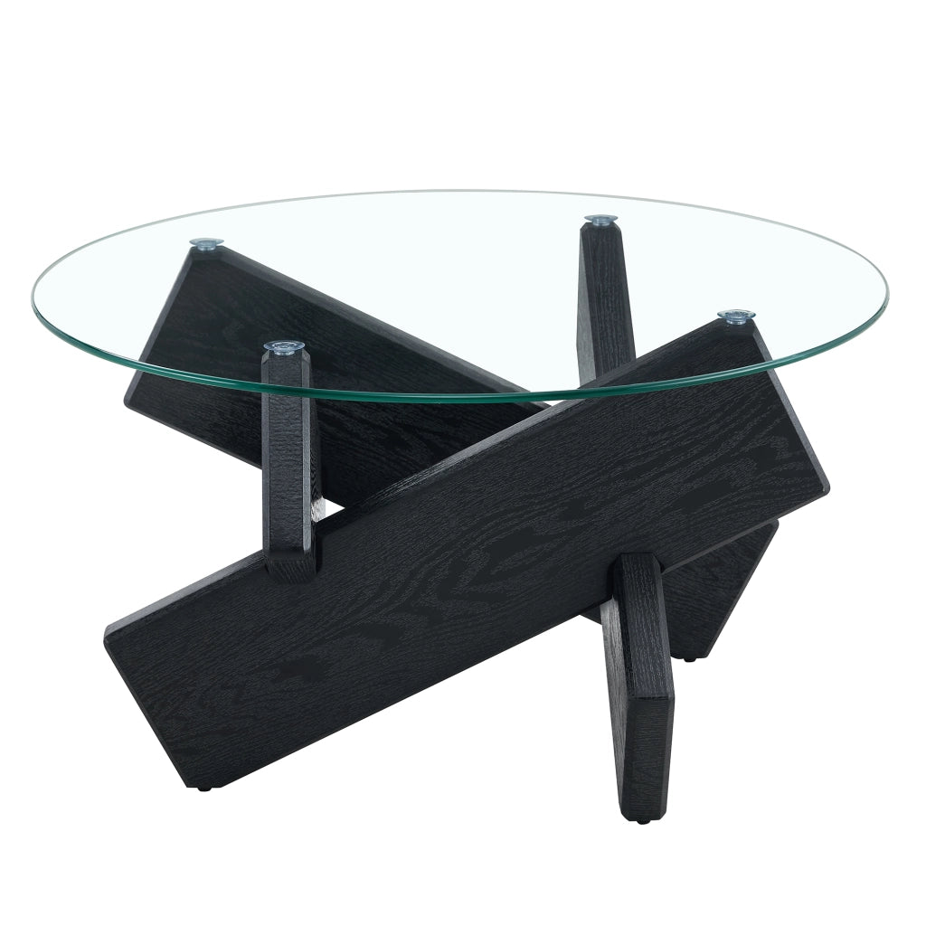 TAVOLO DA CAFFÈ Rotondo 79 cm MDF e Vetro Nero/Trasparente