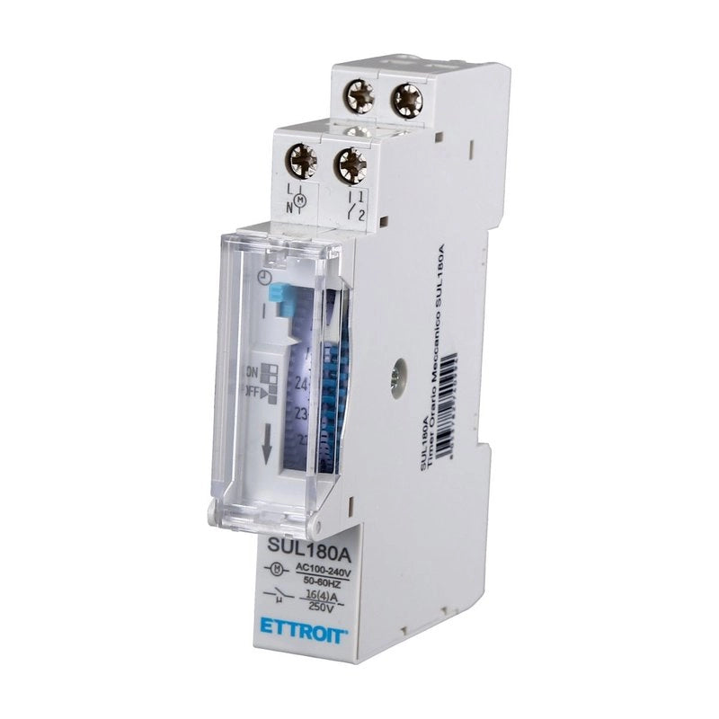 Orologio Temporizzatore 24 Ore Su Guida DIN Timer Orario Meccanico 220V 16A SUL180A