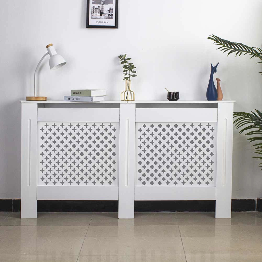 Copritermosifone in Legno MDF 152x19x82cm Copertura Radiatore Calorifero Bianco