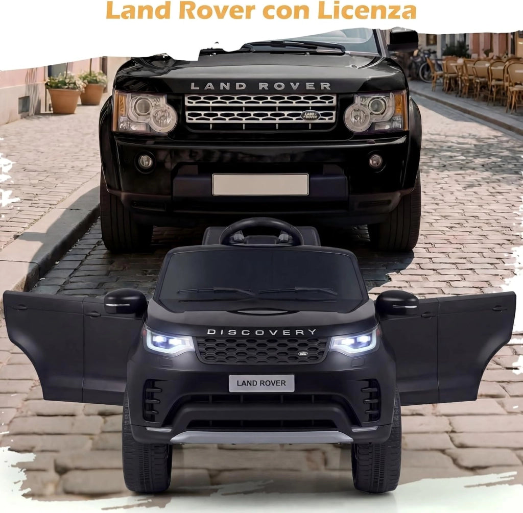 12V Land Rover Macchina Elettrica per Bambini, Auto Cavalcabile con Telecomando e Doppio Motore, Musica Avvio e Arresto Graduali e Ruote Ammortizzanti, per Bambini 3+ Anni (Nero)