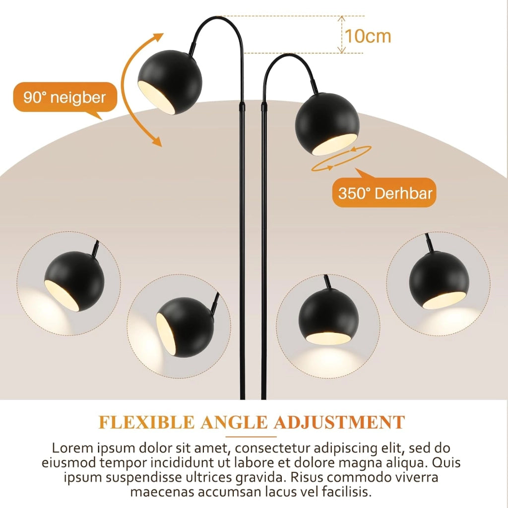 ZMH Lampada da Terra ad Arco E27 Nero Parallume in Metallo Altezza Regolabile 160cm per Soggiorno Senza Lampadina