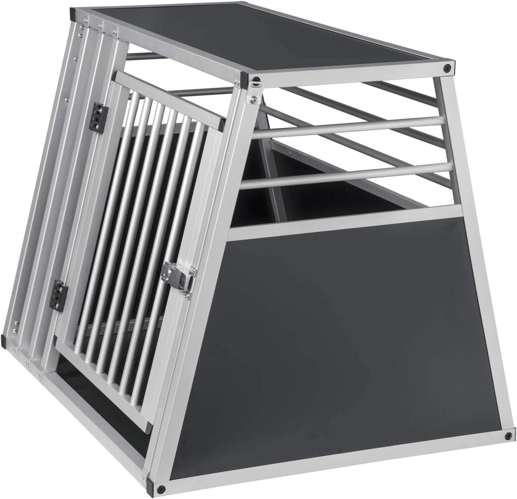 Trasportino Cane Auto, Trasportino Cani Media in Alluminio, Box Trasporto per Cani Media da Auto, Cuccia Cane Esterno, Kennel per Canette con Chiusura per Viaggio Trasporto 80x65x65cm